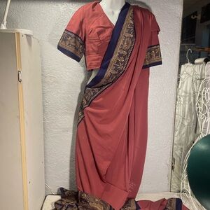 Elegant Pink and Navy Blue Saree